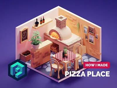 Pizza Place Tutorial 3d blender diorama illustration isometric low poly lowpoly lowpolyart pizza render restaurant room tutorial