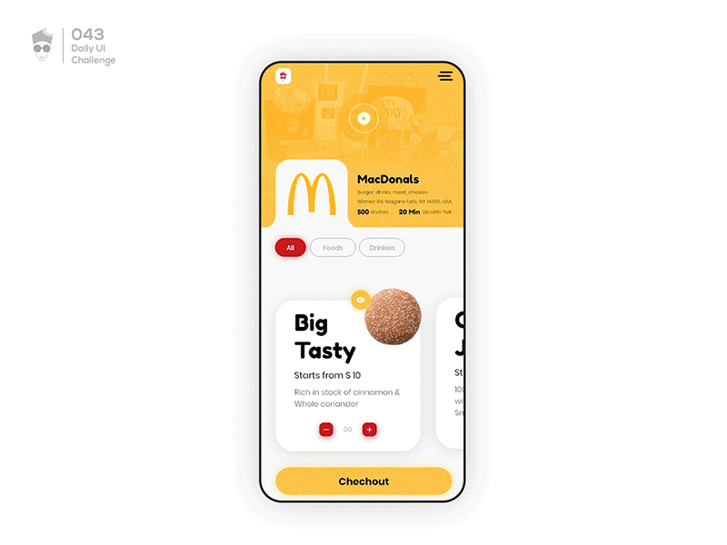 Food/Drink Menu | Daily UI Challenge 043 app drinks food menu restaurant ui ux