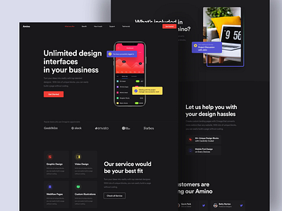 🔥 Amino Agency Exploration Landing page agency agency website animation animation 2d best design clean dark design noansa portfolio website principle project manager saas website ui ux web website