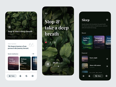 Meditation App app calm clean color fireart fireartstudio green images inspiration ios leafs light meditation mindfull photos play sleep ui ux yoga