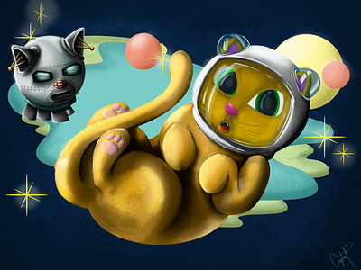 Space Kitty artwork cats digital illustration space