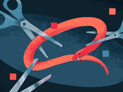 For an article about internet decentralisation editorial illustration illustration scissors snake web