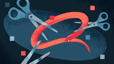 For an article about internet decentralisation editorial illustration illustration scissors snake web