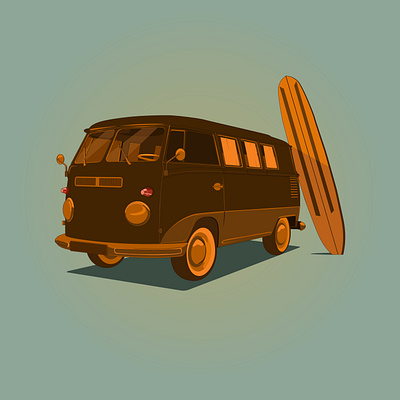 Holiday mood camper van illustration. camper van campervan concept creative flat holiday illustration retro surf board travel vector vintage volkswagen