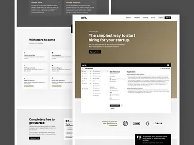 Wrk - Marketing Site v2 applicant tracking system application ats black and white build clean design growth hiring hiring platform job application job board job post landing marketing minimal recruiting simple software team