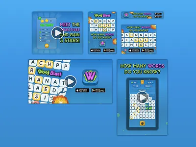 WordBlast Digital Marketing Materials advertisment app app store branding design explosive game gif google play store landscape marketing mobile portrait ui video word game