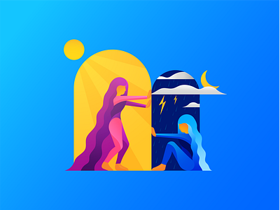 The Struggle body color dark form gradient happy illo illustration light mental health sad struggle