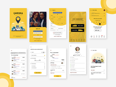Cariska app view - CarPooling app design adobe xd app design app view branding concept design typography ui ux vector