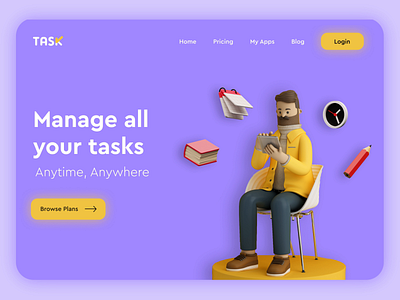 Animated Landing Page 3d animated animation app creative design illustraion landing page minimal task task management task manager ui ui design ux web website