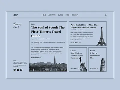 Travel Diary Concept 2020 trend blog diary flat monochrome travel traveling ui ux web web design webdesign website website design