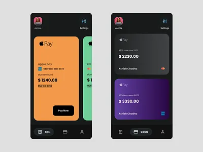 Payments App bold cards cred creddesign creditcard dark layout dark ui darktheme design fragment materialdesign tab layout ui