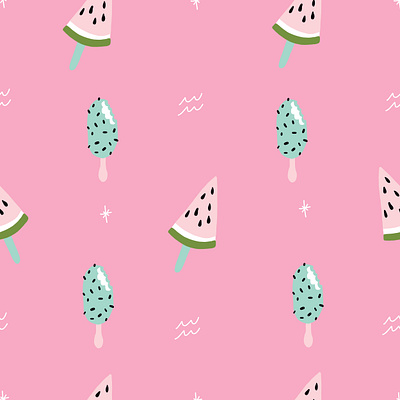 Pink Vector Summer Popsicle Pattern beach cream frozen fun ice pink popsicle summer summertime sun sweets treats watermelon