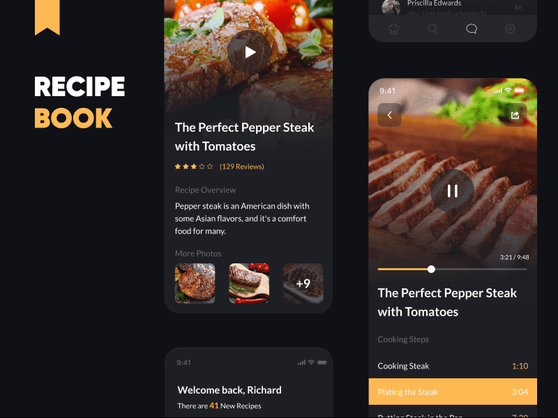 Recipe Book iOS App app design application application design cooking app design food gif gif animated ios mobile mobile design mobile ui recipe recipes app ui ui ux video video player