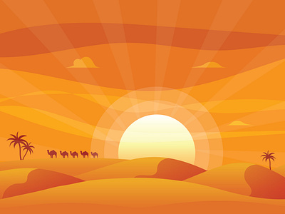 Desert Sunset camel desert dusk illustrtation sun sunset vector