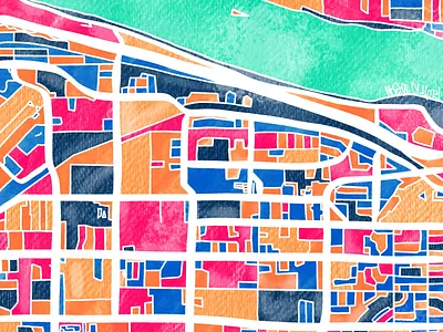 Vibrant Home Town city citymap home hometown kennewick location map mapping maps texture wallart watercolor watercolour