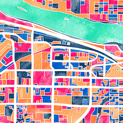 Vibrant Home Town city citymap home hometown kennewick location map mapping maps texture wallart watercolor watercolour