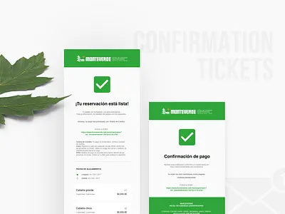 Monteverde - Confirmation tickets booking design development ecommerce email design responsive website