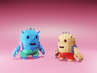 Little Monsters 3d blender character characters game illustration isometric low poly lowpoly monsters render