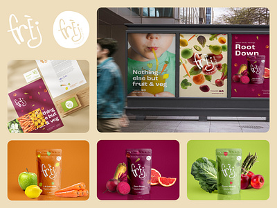 Frèj brand drinks frozen fruits fun illustration juice logo package packaging pattern patterns plastic bag vegetables vibrant