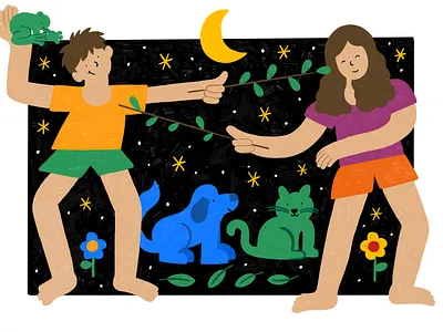 Two Kids animals character design childrens art drawing illustration