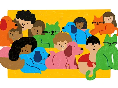 Humans and their animal companions animals childrens art design illustration