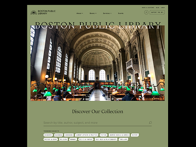 boston public library experiment — 01 books boston boston public library branding design green interface library logo minimal serif typography ui ux website