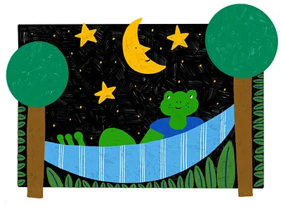 Frog in a Hammock animals character design childrens art design drawing frogs illustration nature