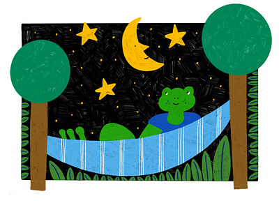 Frog in a Hammock animals character design childrens art design drawing frogs illustration nature