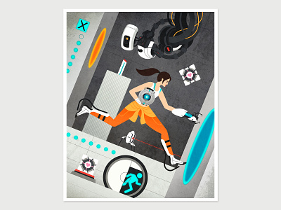 Portal 2 chell companion cube glados half life illustration portal portal 2 poster poster design robot turret valve video game wheatley