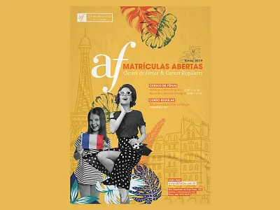 Alliance Française Advertising advertising collage floral foliage français french illustration poster print summer tour eiffel vintage