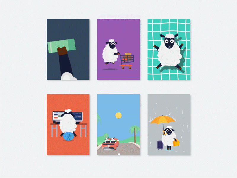 Animated Sheep Card animation 2d lottie lottiefiles ui ux design