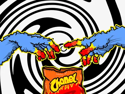 : secure your bag : blue chanel chips couture fingers hands hot cheetos hypebeast illustration illustration art illustrator piñata pop art pop surrealism poster procreate art procreate brushes women in illustration