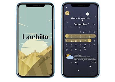 Lorbita - Lunar gardening for the urban food grower. app calendar design food gardening lunar mockup moon permaculture tracker ui urban vector