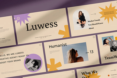 Luwess - Creative Presentation Template branding colours google slides graphic design keynote presentation keynote template layout design minimal moodboard pitch deck pop powerpoint presentation design presentation template ui design ui ux