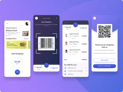 Self checkout smart shopping app app design barcode scanner covid 19 creative ideas dailyui dailyuichallenge design easy shopping flat iconography illustration illustrator minimal mobile app design qr code shopping app social distancing ui uidesign uxdesign