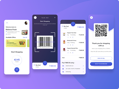 Self checkout smart shopping app app design barcode scanner covid 19 creative ideas dailyui dailyuichallenge design easy shopping flat iconography illustration illustrator minimal mobile app design qr code shopping app social distancing ui uidesign uxdesign