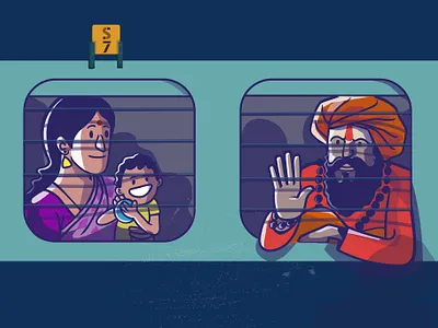 Railway chronicles- shot 1 design expression illustraion india indian passenger people railway railway station satishgangaiah travelers vectorart