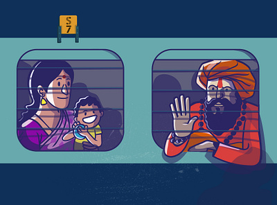 Railway chronicles- shot 1 design expression illustraion india indian passenger people railway railway station satishgangaiah travelers vectorart