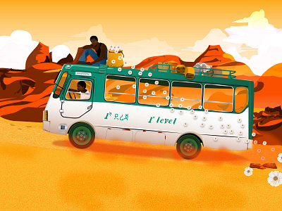 Basi - Bus african art bus character design design illustration illustrator mountains road trip scenery vector