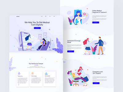 Digital Health Landing Page 2020 trend agency landing page branding design health website illustration landing page medical app medical care medical landing minimal design popular shot product design product landing page typography ui visual design visual identity website builder