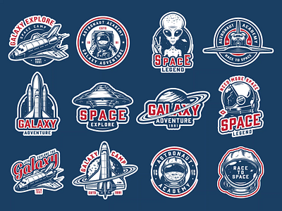 Space vector emblems adobe illustrator animated gif apparel design astronaut emblem moon space spaceman spaceship t shirt design ufo vector vector illustration vintage