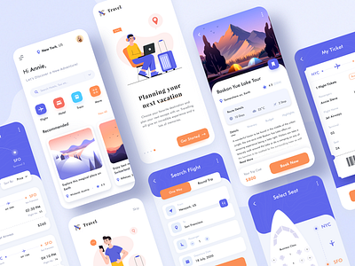 Travel App Concept adventure app boarding booking app dashboad event flight food hotel booking illustration logo management schedule taxi ticket train travel vacation web website