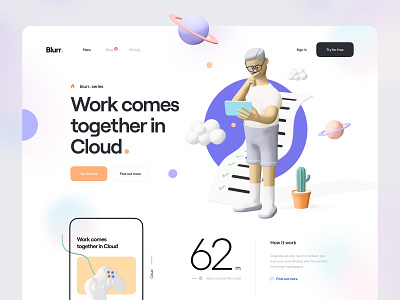 Blurr. Series - Hero Header 3d 3d character 3d icon 3d illustration character clean cloud hero header illustration minimal mobile plan typography ui ui design ux ux design web web app working