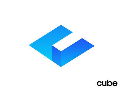 Cube Apps Logo Design Proposal 01 (Unused for Sale) app startup web builder black and white solid blue azure cyan bright brand identity branding cube square shape geometry for sale unused buy geometric isometry angle sharp gradient shade highlights launch start build builder letter c negative space logo mark symbol icon social media marketing type typography text custom