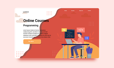 Hero online course design illustration minimal ui web