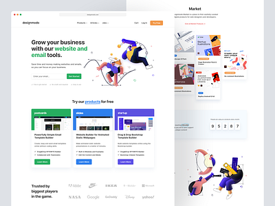 Designmodo's New Homepage branding design emails firstpage homepage illustration illustrations ui user interface web design website builder websites