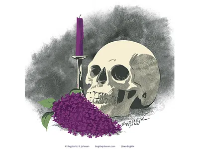 Still life with lilacs art digital art digital illustration flora flowers huely huely challenge huely2020 illustration limited colour palette limited colours skull still life