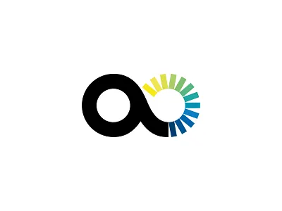 infinite A a blue gradient green infinite infinity letter logo move movement ray symbol wheel yellow