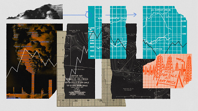 232 climate change collage economy editorial editorial illustration energy fossil fuels graphs illustration maps torn paper vintage