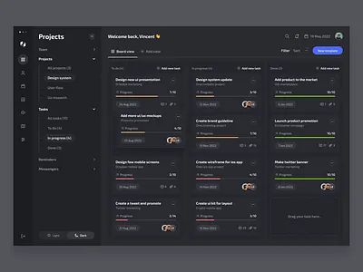 Task management: to do list dashboard (Dark mode) app app design clean components dark mode dashboard design interface minimal mobile platform task management tasks to do list ui ui design ux ux design web web design